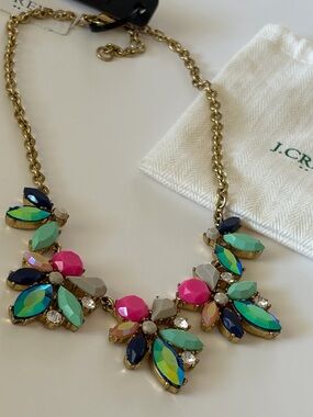 J. Crew Gold-Tone Multicolor Crystal Necklace with Pink & Teal Accents